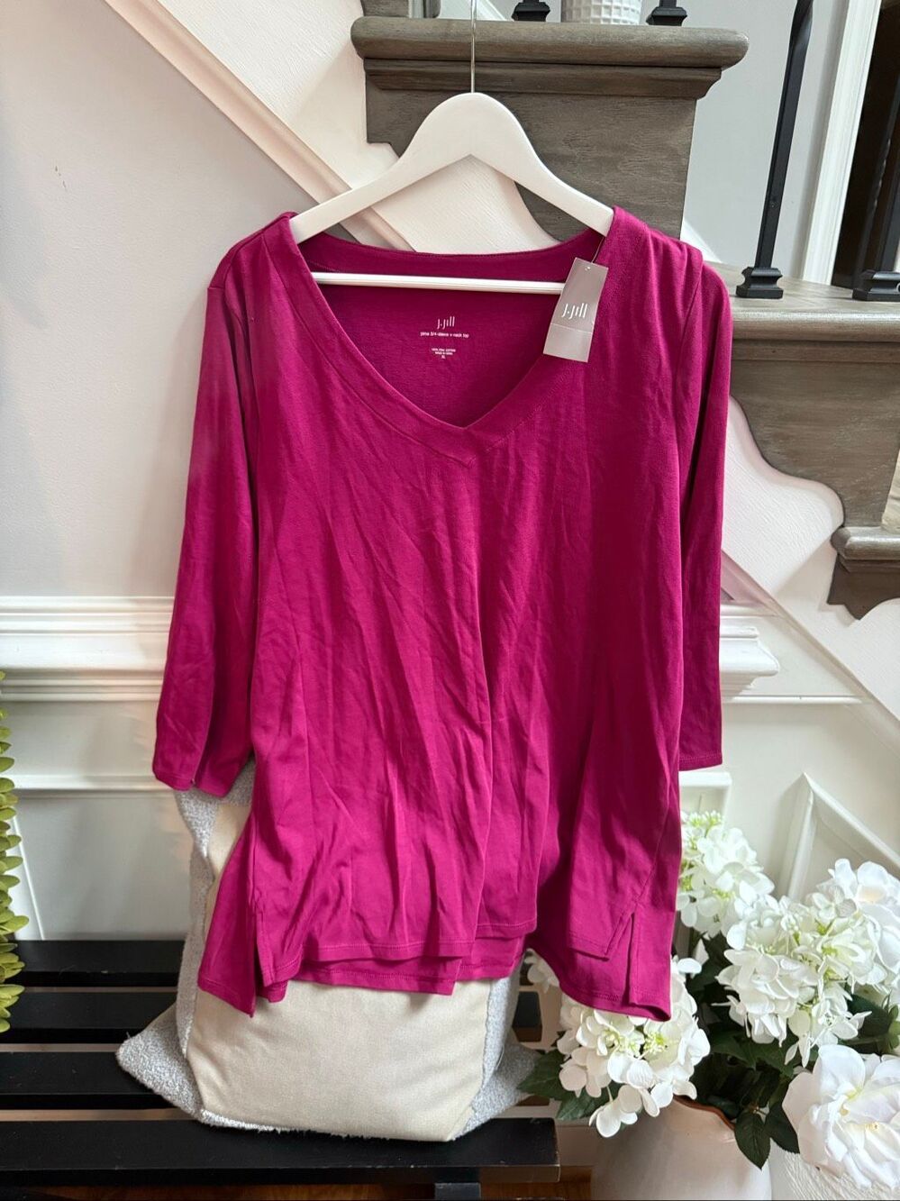 J. Jill Plum 3/4 Sleeve V-Neck Pima Top sz XL NWT